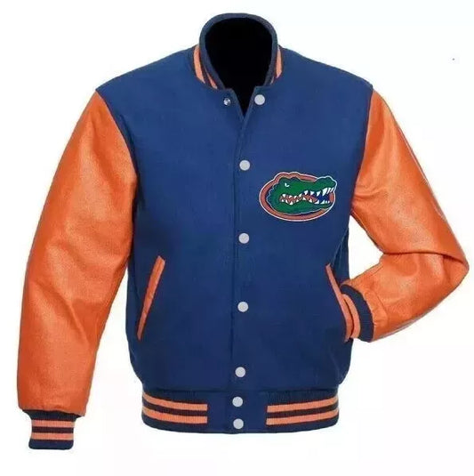 Florida Gators Orange & Blue Kids Letterman Varsity Jacket Wool & Leather Sleeves