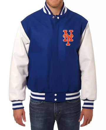 Men Letterman New York Mets Blue and White Varsity Jacket Baseball - MLB