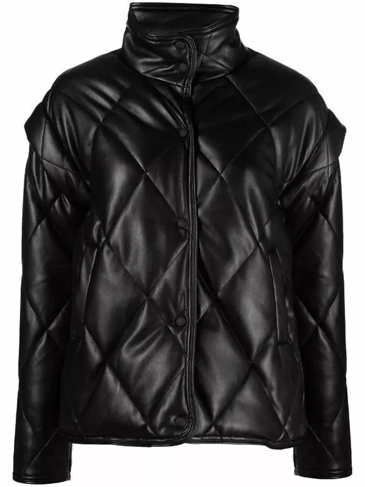Women Real Leather Soft Lambskin Puffer Jacket Black