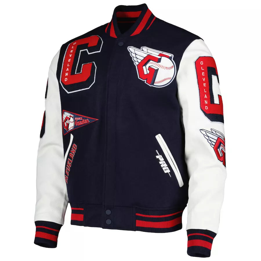 Men Letterman Cleveland Guardians Pro Standard Navy and White Varsity Jacket - MLB