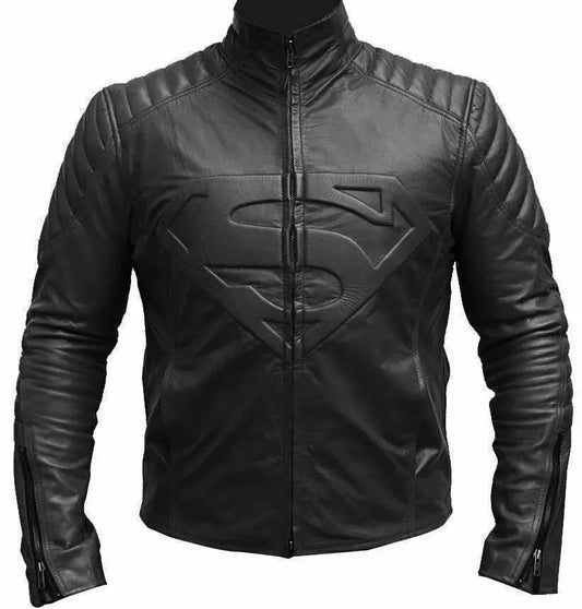 Superman Smallville Man of Steel Shield Genuine Leather Men Black Leather Jacket