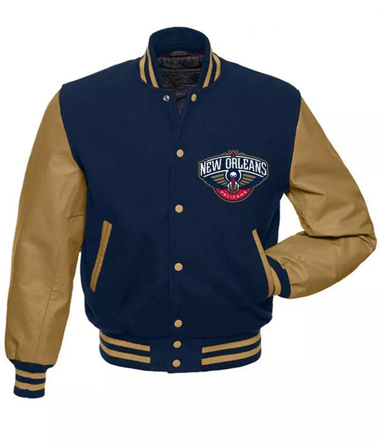Men Letterman New Orleans Pelicans Glorious blue and brown Varsity Jacket - NBA