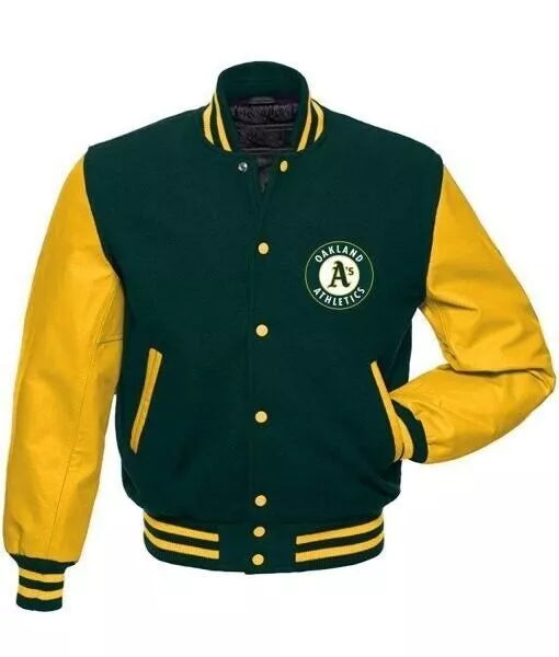 Men Letterman Oakland Athletics Green and Yellow Varsity Jacket - MLB