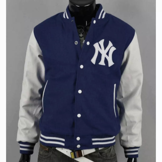 Seinfeld Jason Alexander Yankees Letterman Varsity Jacket – Navy Blue & White