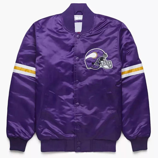 Minnesota Vikings Purple Satin Varsity Letterman Jacket - NFL