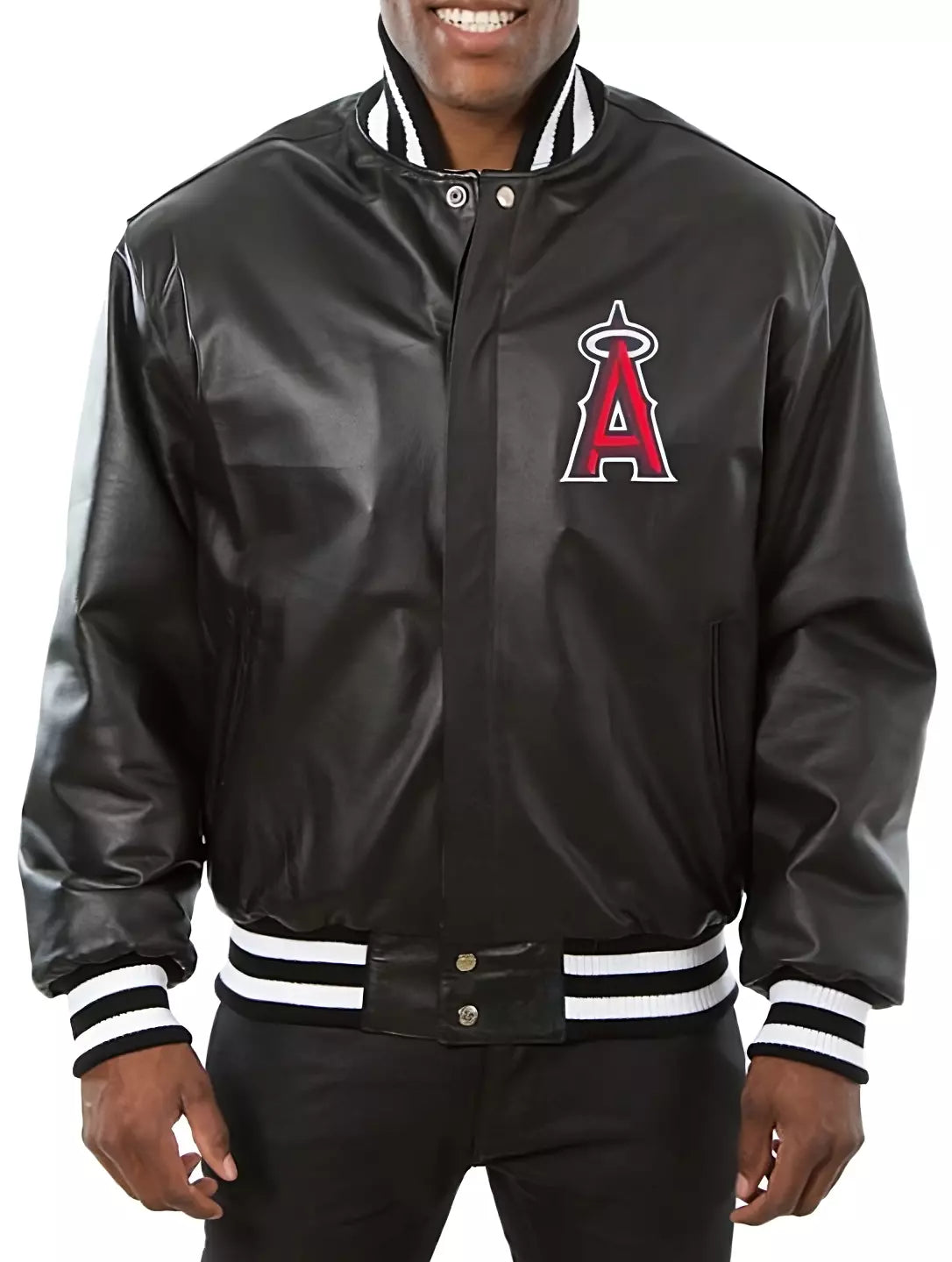 Men Letterman Los Angeles angels Black Full Leather Varsity Jacket Baseball - MLB