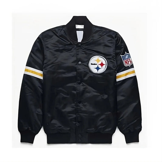 Pittsburgh Steelers Black Satin Letterman Varsity Jacket black - NFL