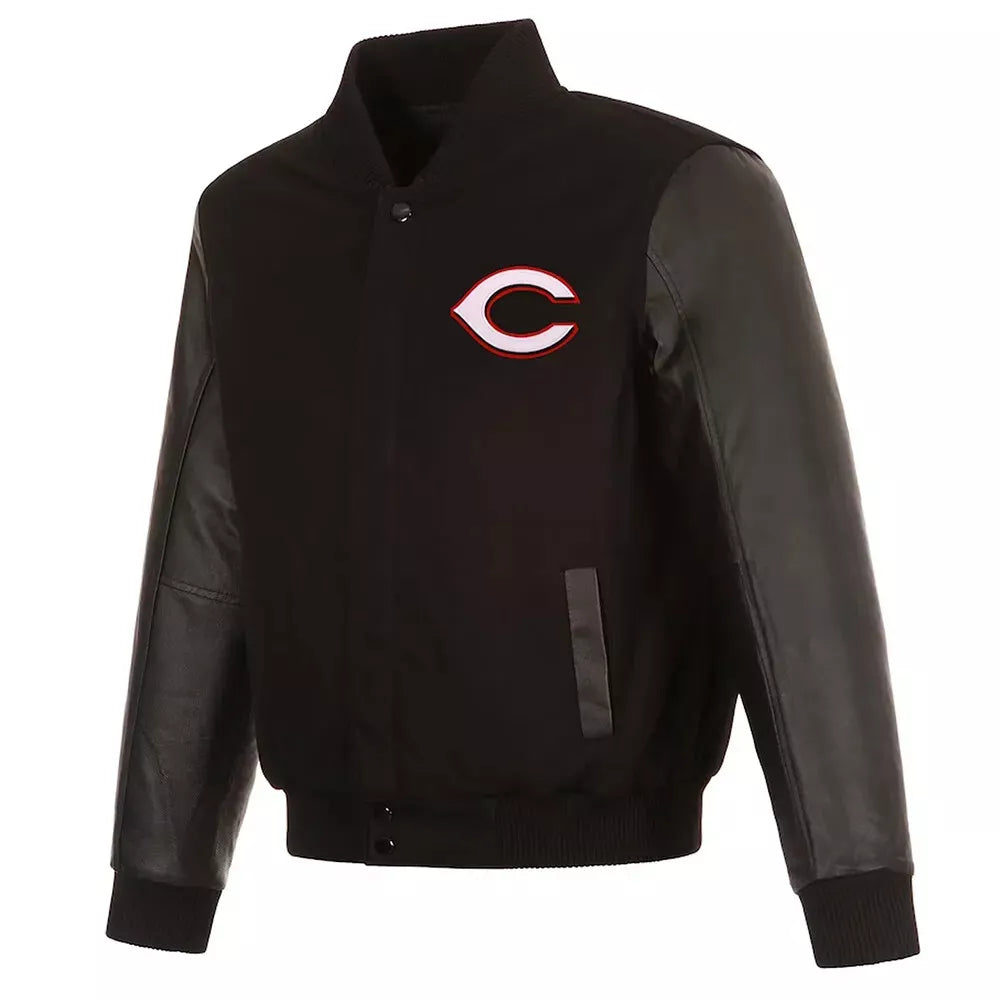 Men Letterman Cincinnati Reds Black Varsity Jacket - MLB