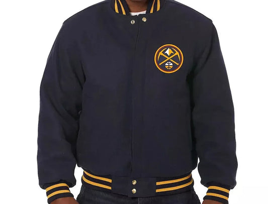 Men Letterman Denver Nuggets Navy Blue All Wool Varsity Jacket - NBA