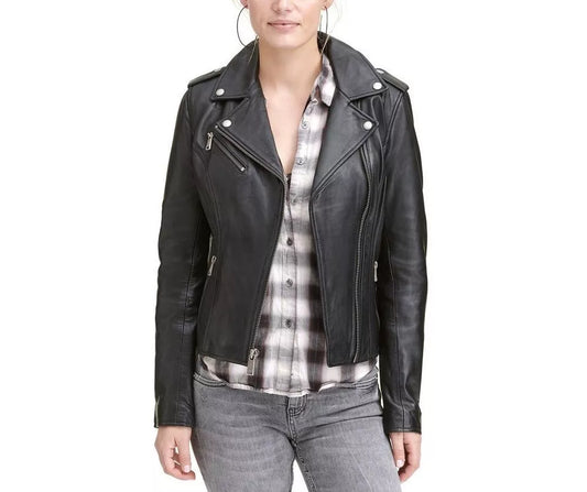 Leather Jacket Women Biker Motorcycle Women Soft Real Black