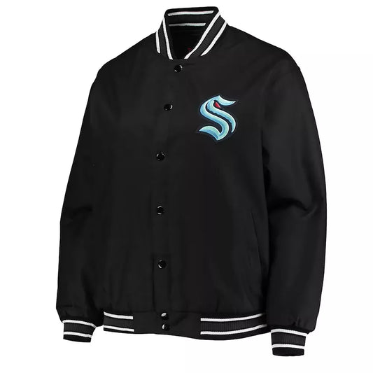Letterman Seattle Kraken Black color  wool Varsity Jacket - NHL