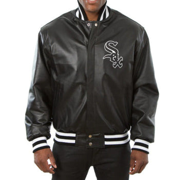 Men Chicago White Sox Letterman Varsity Jacket Black Genuine Lambskin Leather - MLB