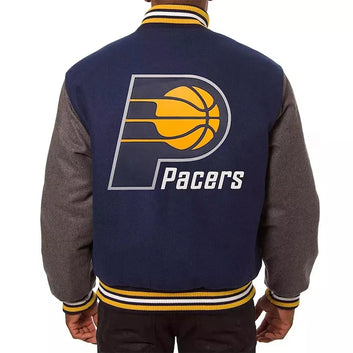 Men Letterman Indiana Pacers Navy and Grey All Wool Varsity Jacket - NBA
