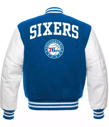 Letterman Philadelphia 76ers Wool with Genuine Leather sleeves Varsity Jacket blue and white - NBA