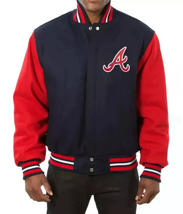 Men Atlanta Braves Navy and Red All Wool Lettermen Varsity Jacket - MLB