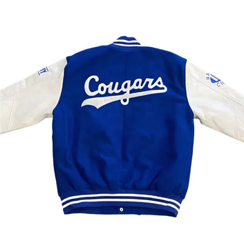 Letterman Cougars Varsity Jacket Wool With Genuine Leather sleeves blue and white - NFL