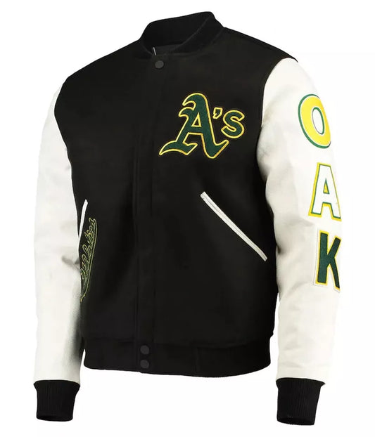 Men Letterman Oakland Athletics Black and White Varsity Jacket - MLB