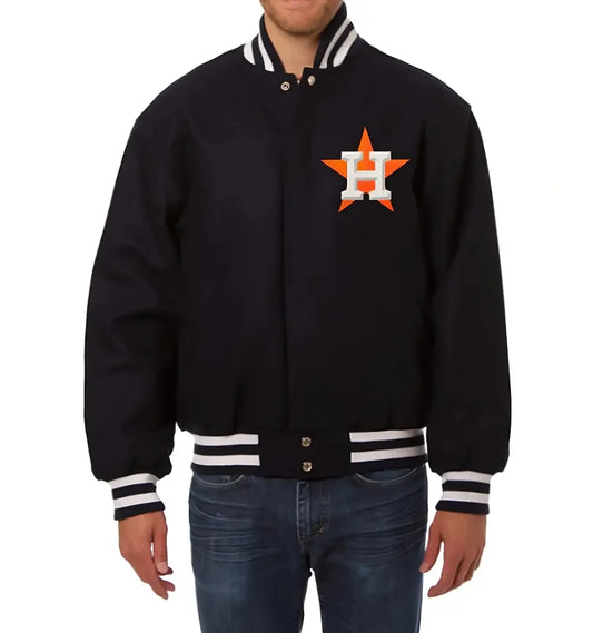 Men Houston Astros logo Letterman Wool varsity jacket  Black - MLB