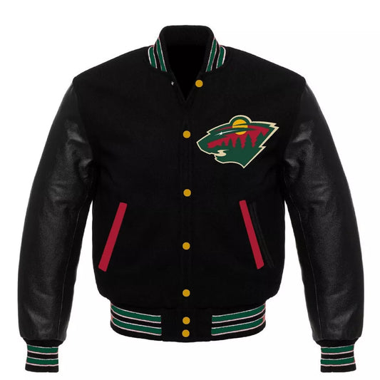 Letterman Minnesota Wild Black Varsity Jacket - NHL