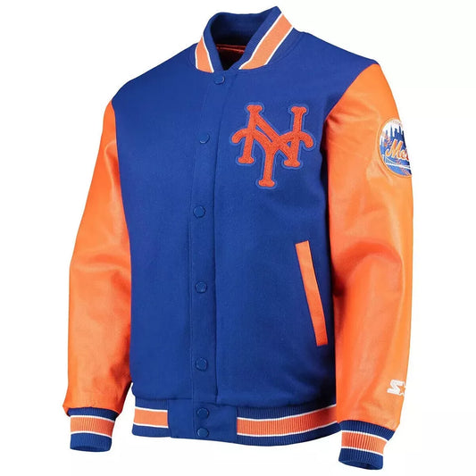 Men Letterman New York Mets Blue and Orange Varsity Jacket - MLB