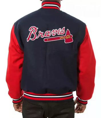 Men Atlanta Braves Navy and Red All Wool Lettermen Varsity Jacket - MLB