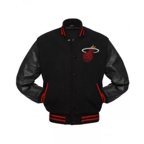 Men Letterman Miami Heat Black Varsity Jacket - NBA