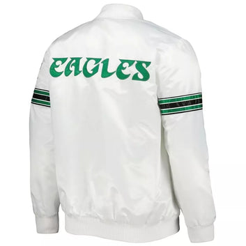 Philadelphia Eagles Full Snap White Satin Varsity Jacket Embroidery logos - NFL