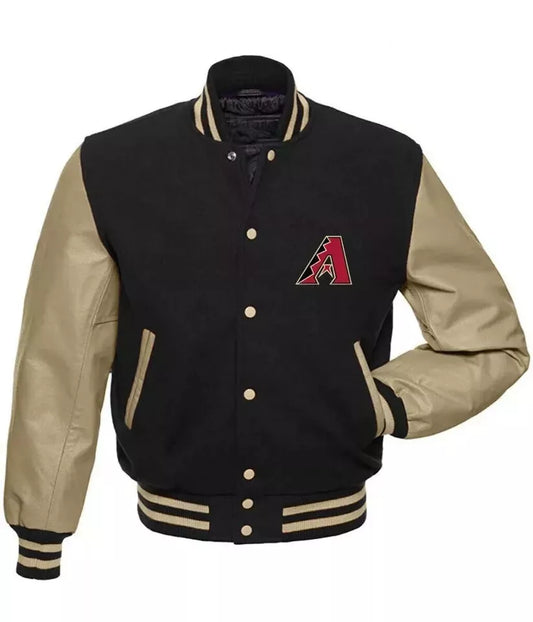 Men Letterman Arizona Diamondbacks Wool Varsity Jacket With Genuine Leather Sleeves - MLB