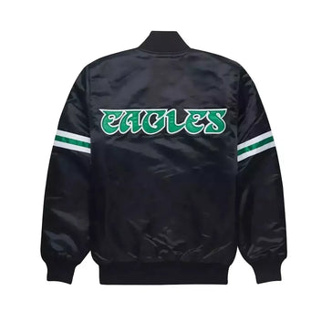 Philadelphia Eagles Black Full Snap Satin Varsity Jacket Embroidery logos black - NFL