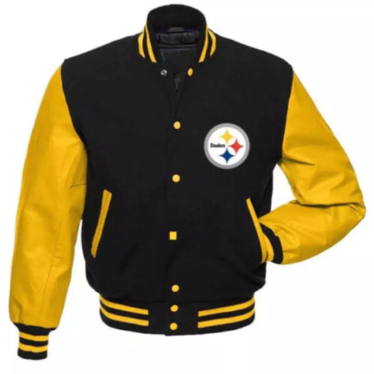 NFL Pittsburgh Steelers Letterman Varsity Jacket Wool & Leather Sleeves