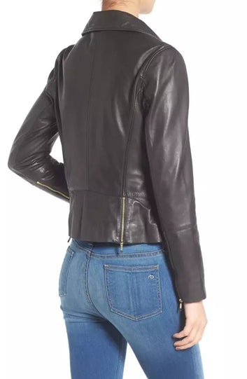 Jacket Leather Women Black  Motorcycle Coat Biker Vintage Lambskin