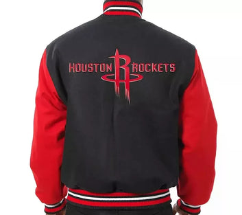 Men Houston Rockets Black and Red All Wool Lettermen Varsity Jacket - NBA
