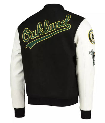 Men Letterman Oakland Athletics Black and White Varsity Jacket - MLB