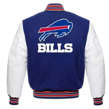 Buffalo Bills Letterman Varsity Jacket - Wool with Leather Sleeves blue and white - NFL