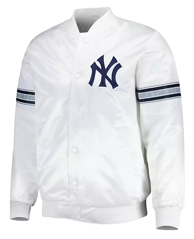 Women White New York Yankees Satin Full-Snap Varsity Jacket white - MLB