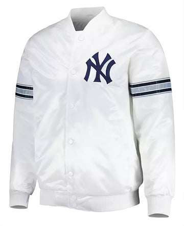 Women White New York Yankees Satin Full-Snap Varsity Jacket white - MLB