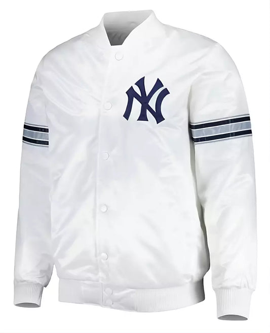 Women White New York Yankees Satin Full-Snap Varsity Jacket white - MLB