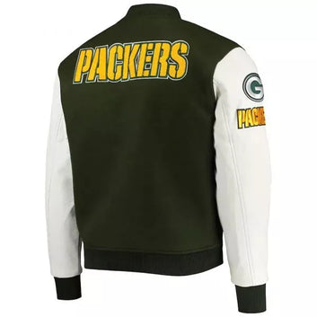 Men Letterman Green Bay Packers Green and White Varsity Jacket - NFL