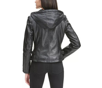 Women Biker Motorcycle  Soft  Real Black Leather Jacket