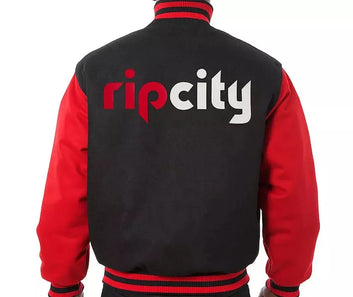 Portland Trail Blazers Letterman Varsity Jacket – Black and Red Wool