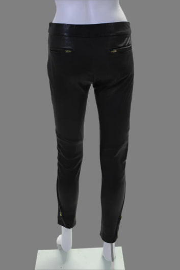 Camilla And Marc Womens Mid Rise Zipper Trim Leather Pants Black