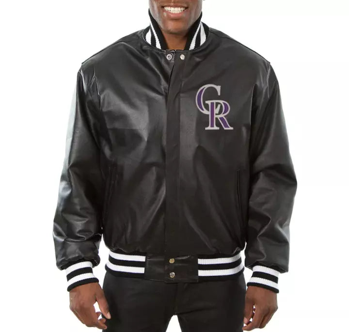 Men Colorado Rockies Full Leather Black Letterman Varsity Jacket Baseball - MLB
