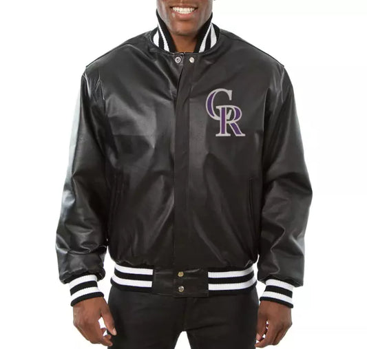 Men Colorado Rockies Full Leather Black Letterman Varsity Jacket Baseball - MLB