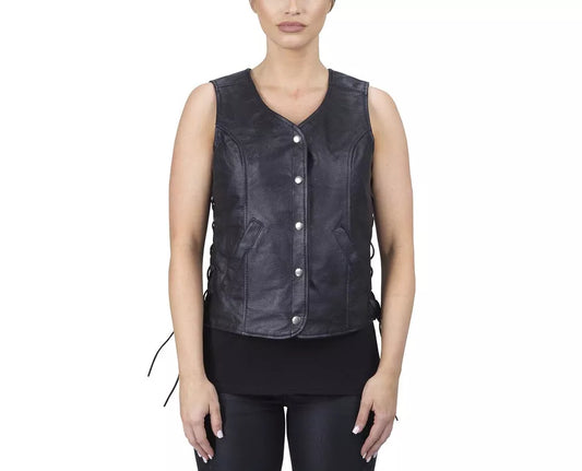 Black Women Genuine Leather vest Biker Sheepskin Fashion