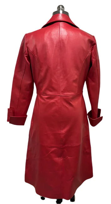 Ladies Stylish Red Trench Coat Soft Lambskin Real Leather Long Coat Women Jacket