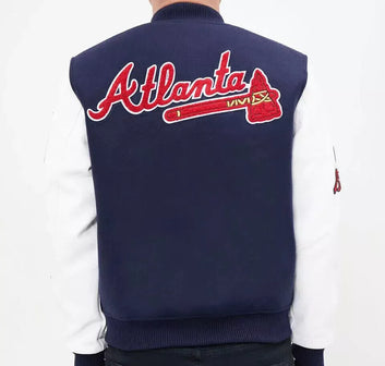 Men Letterman Atlanta Braves Wool Varsity Jacket With Leather Sleeves - MLB