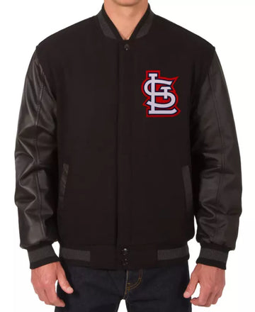 Men Letterman St Louis Cardinals Varsity Jacket Black Wool With Leather Sleeves - MLB