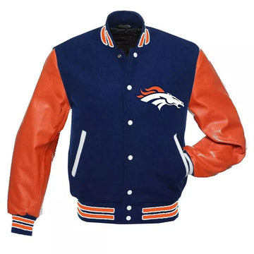 Letterman Denver Broncos Blue and Orange Varsity Jacket - NFL