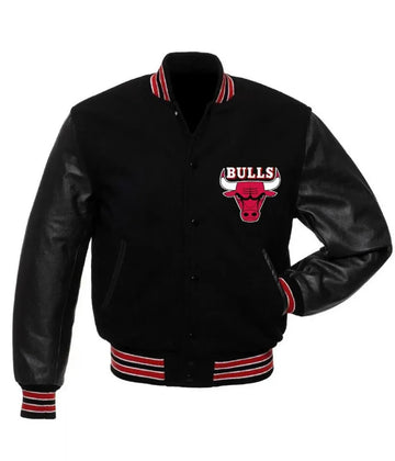 Letterman Chicago Bulls Black Varsity Jacket - NHL