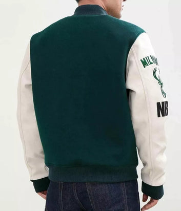 Men Letterman Milwaukee Bucks Green and White PRO Standard Varsity Jacket - NBA